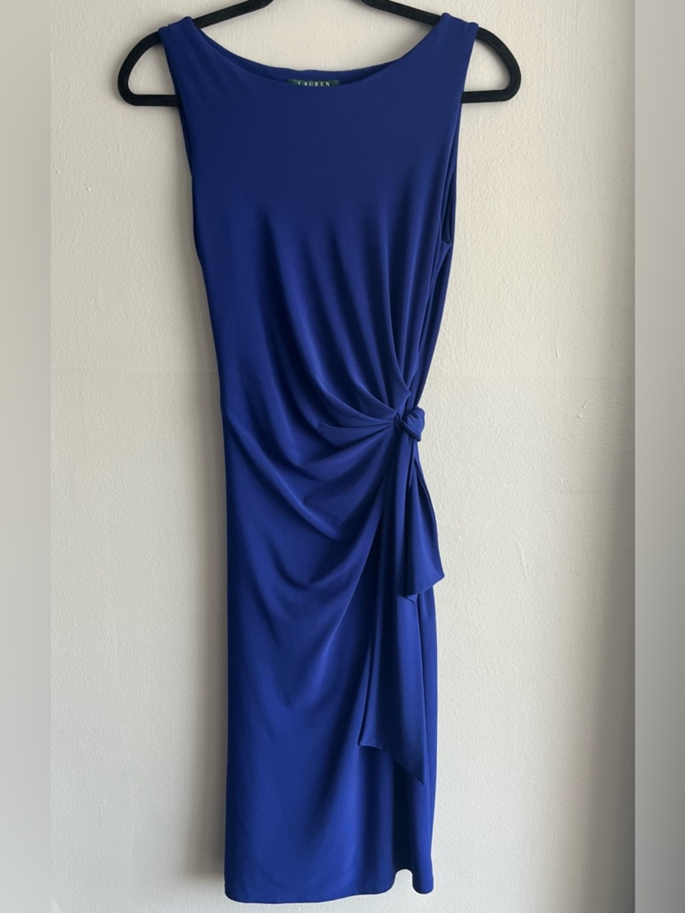 Ralph Lauren Cobalt Blue Sleeveless Midi Dress with Side Knot